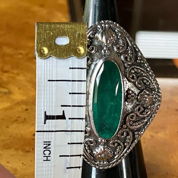 Green Quartz Sterling Silver Cocktail Ring Size 7 - Picture 6 of 8